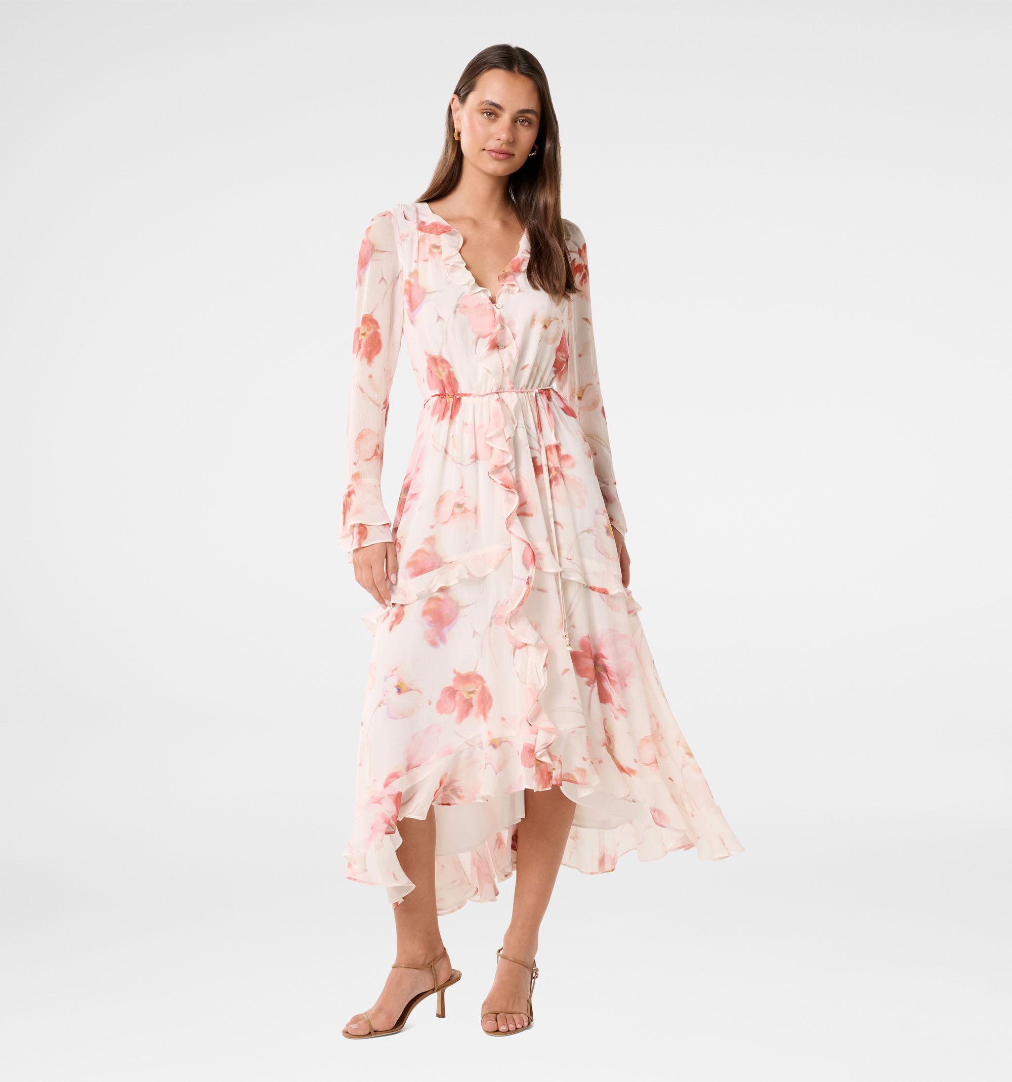 Kya Long Sleeve Frill Midi Dre