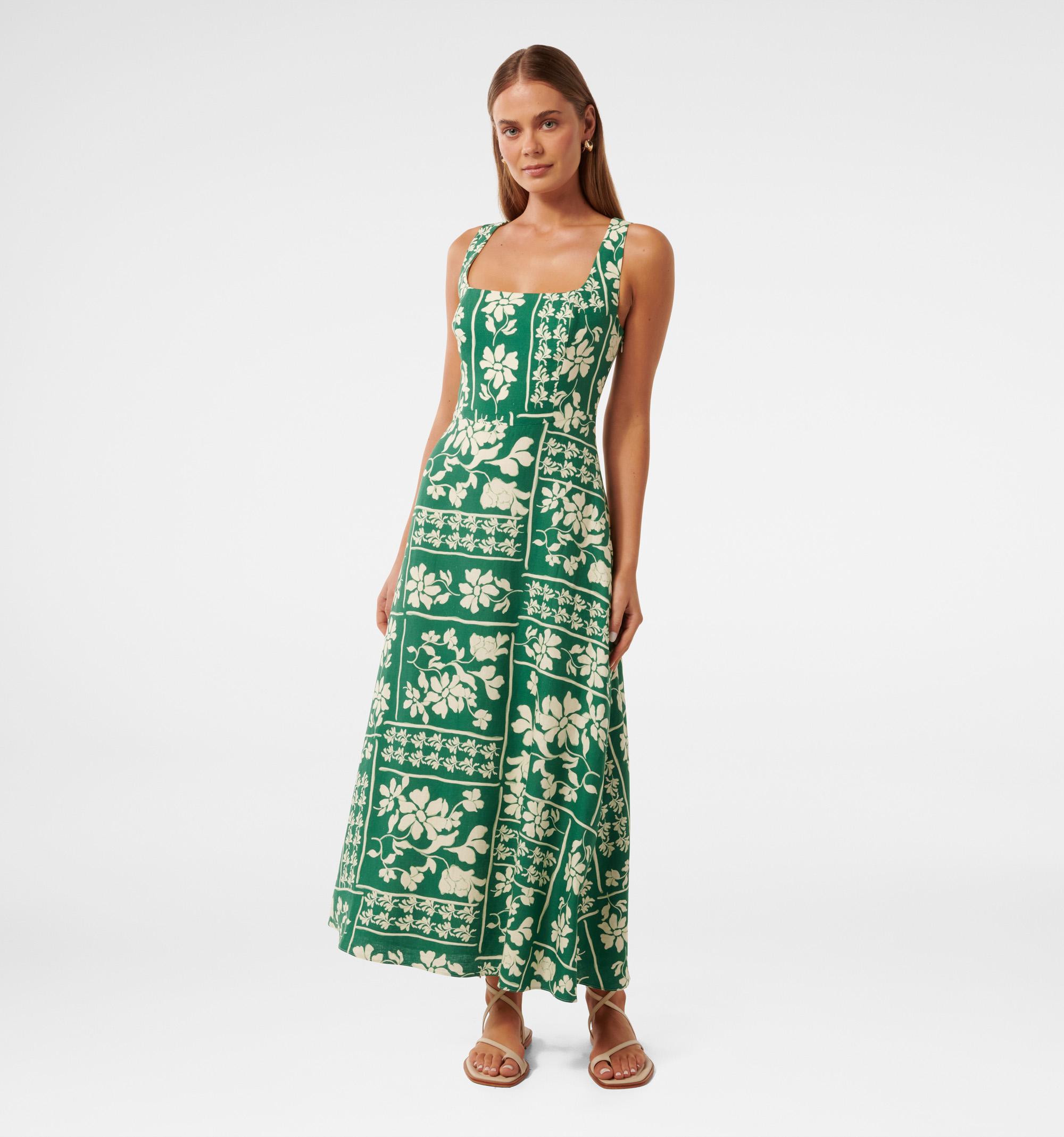 Tori Square Neck Linen Midi Dr